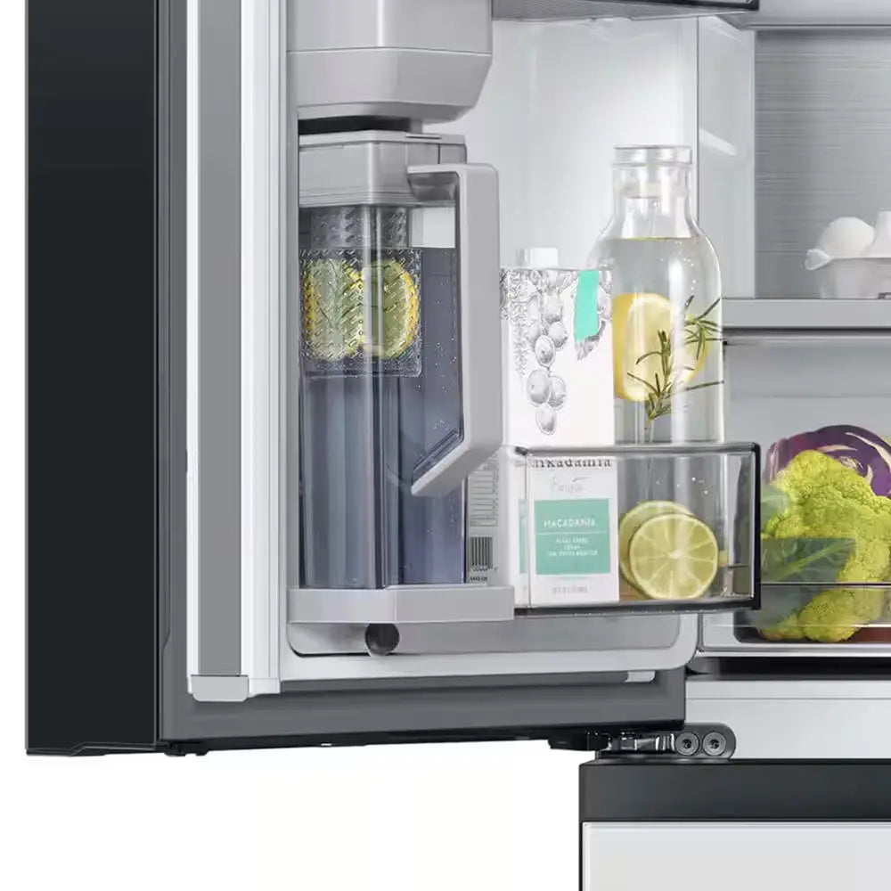 Bespoke 29 Cu. Ft. 4-Door French Door Smart Refrigerator with Autofill Water Pitcher in White Glass, Standard Depth | Fridge.com