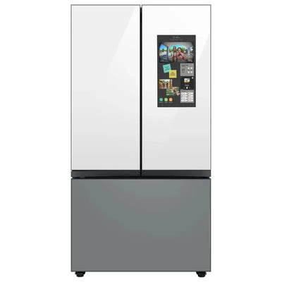 Bespoke 3-Door French Door Refrigerator (30 Cu. Ft.)  with Top Left and Family Hub Panel - Glass Bottom Door Panel | Fridge.com