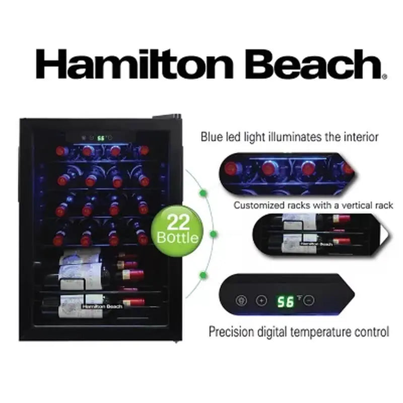 Hamilton Beach, 22-Bottle Wine/Beverage Cooler, Precision Digital Temperature Control | Fridge.com