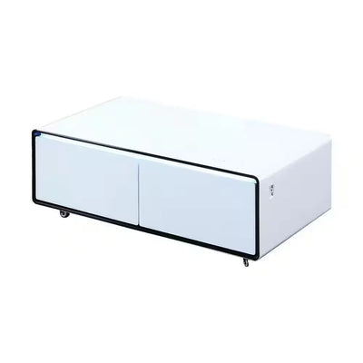 Bluetooth Coffee Table Fridge 27 In. 25 Cu. Ft. Retro Mini Refrigerator in White Tempered Glass Table Top, Back Storage | Fridge.com