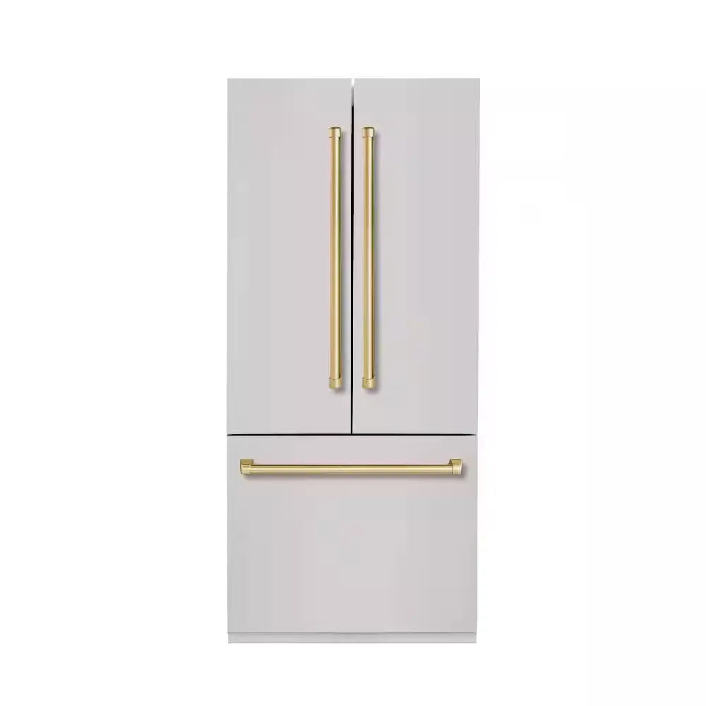 Bold 36 In. 19.5 Cu. Ft. Counter-Depth Built-In Bottom Mount Refrigerator with Stainless Steel with Brass Trim | Fridge.com