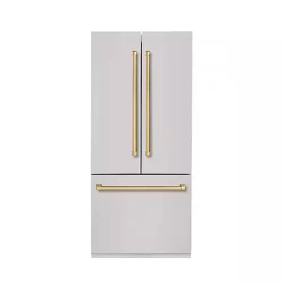 Bold 36 In. 19.5 Cu. Ft. Counter-Depth Built-In Bottom Mount Refrigerator with Stainless Steel with Brass Trim | Fridge.com