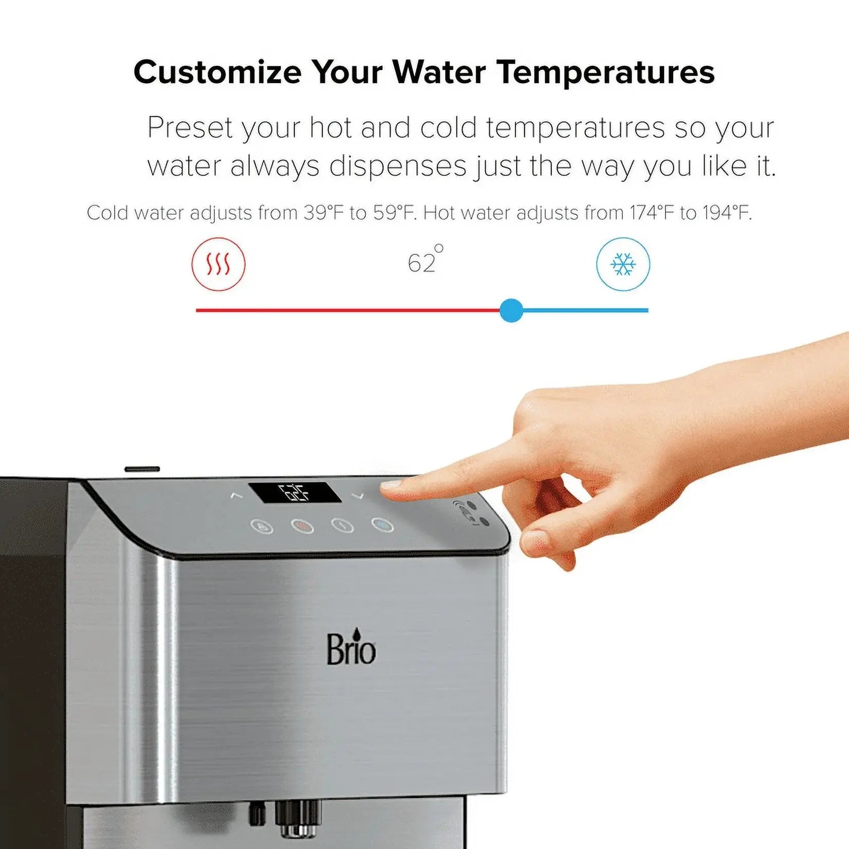 Brio 3-Stage Filtration Water Countertop Dispenser Tri-Temp Digital, Connects to Your Water Line, Height 19.3" | Fridge.com