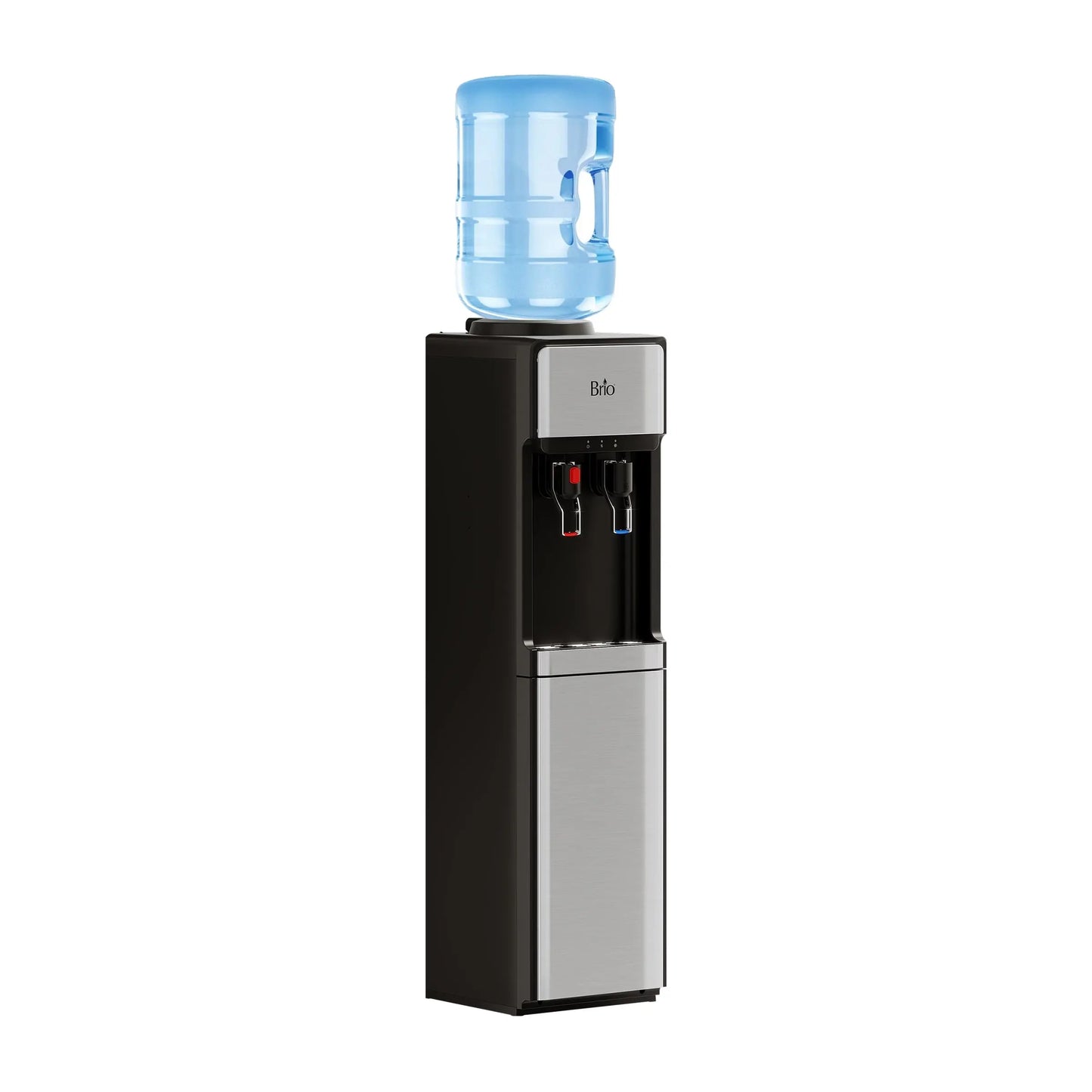 Brio 300 Series Slimline Top-Load Water Dispenser for 3 & 5 Gallon Bottles, Paddle Dispensing, Hot & Cold, LED Indicator Lights, Stainless Steel | Fridge.com