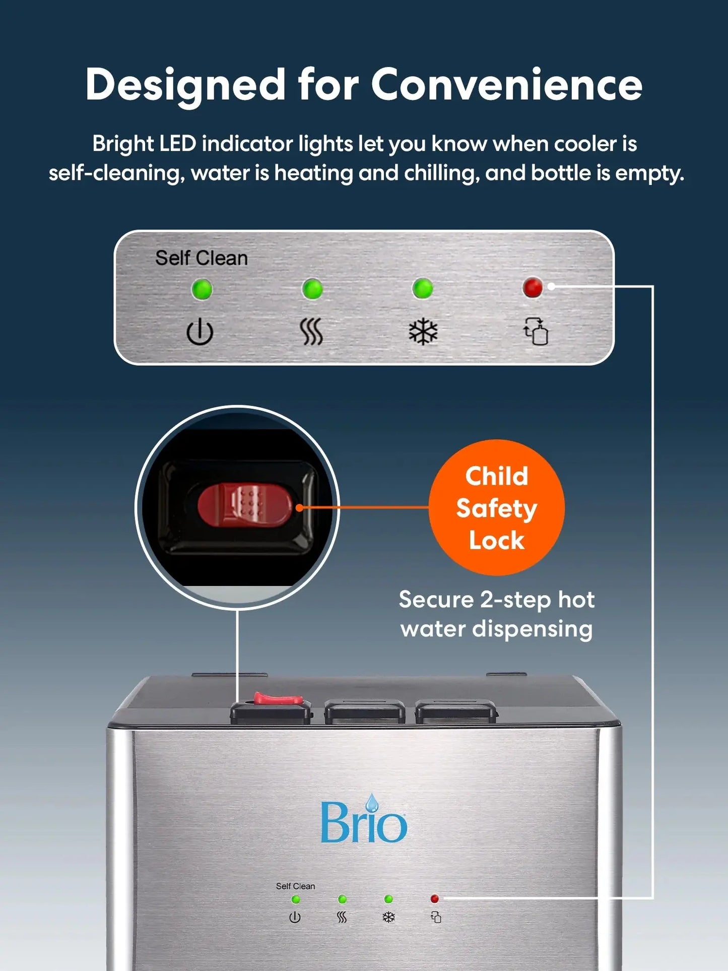 Brio 500 Series Self Cleaning Bottom Loading5 Gallon Capacity Tri-Temperature Water Cooler Dispenser | Fridge.com