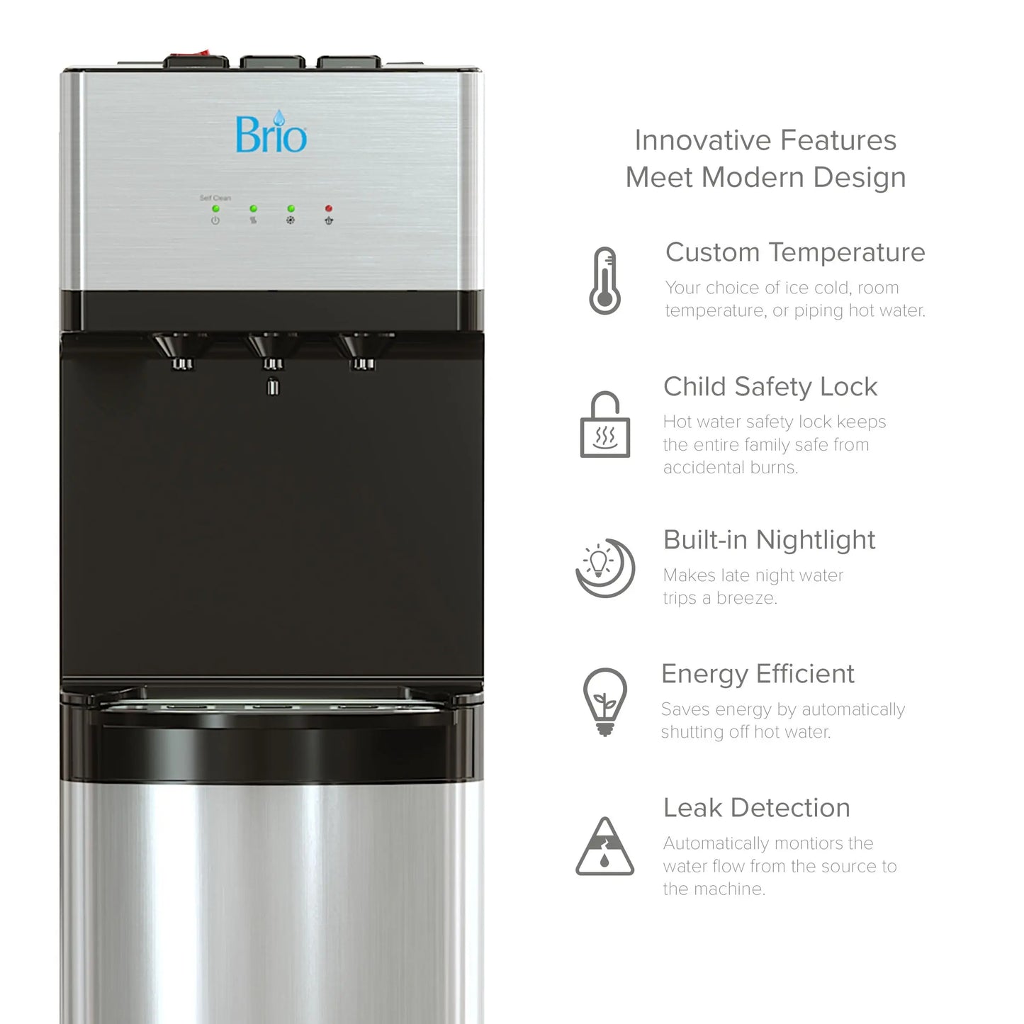 Brio 500 Series Self-Cleaning Stainless Steel Water Dispenser: Hot, Cold, and Room Temperature | Fridge.com