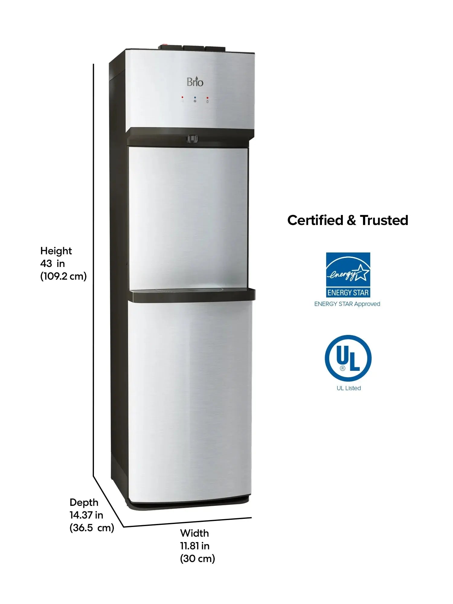 Brio 530 Series Bottom-Load Water Cooler Dispenser Assembled Product Height 43" | Fridge.com