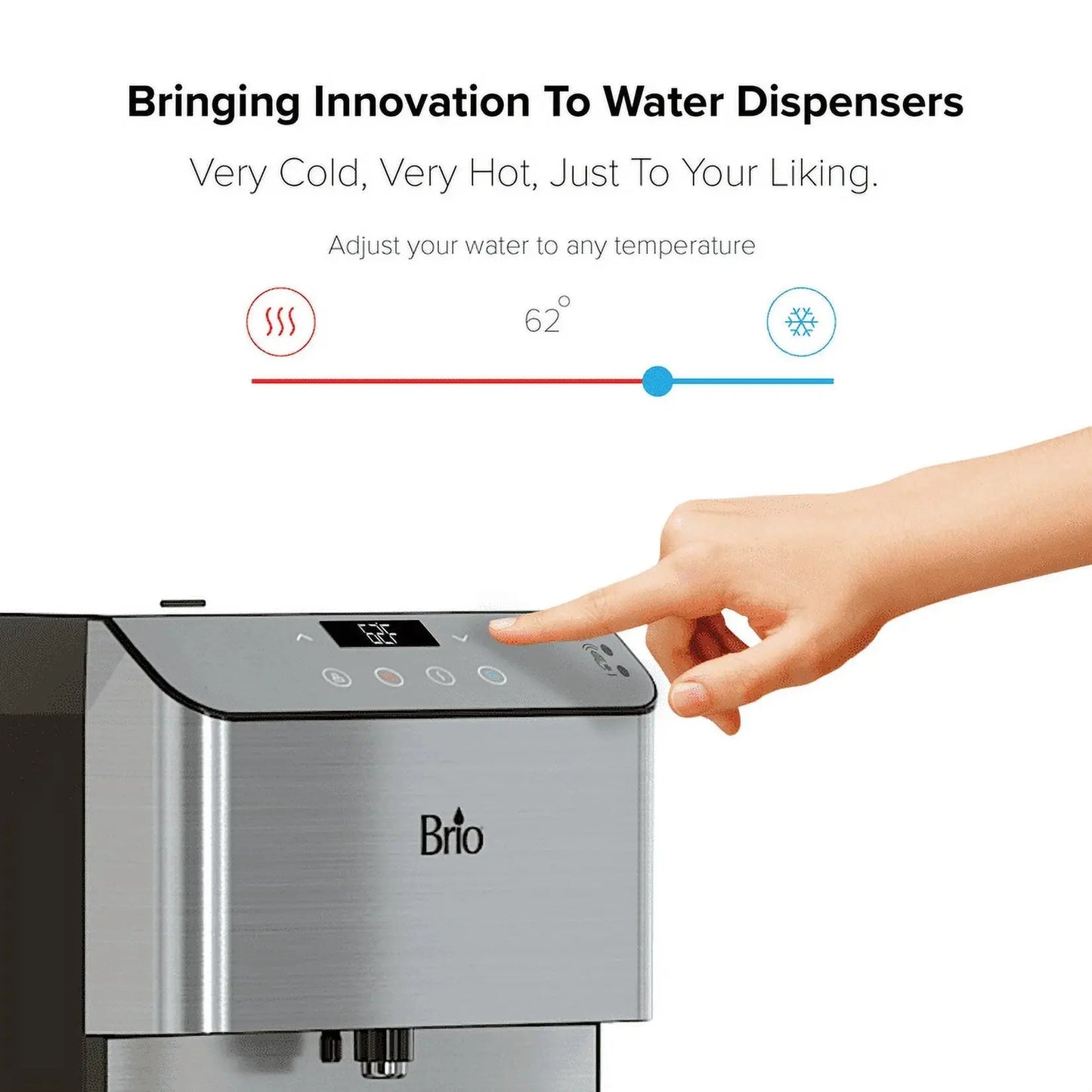 Brio 700 Series Self Cleaning 3-5 Gallon Capacity Bottom Load Custom Tri Temp Touchless Dispense Water Cooler Dispenser Ranging from 39-59°F Cold, 174–194°F Hot and Room Temperature Water Settings | Fridge.com