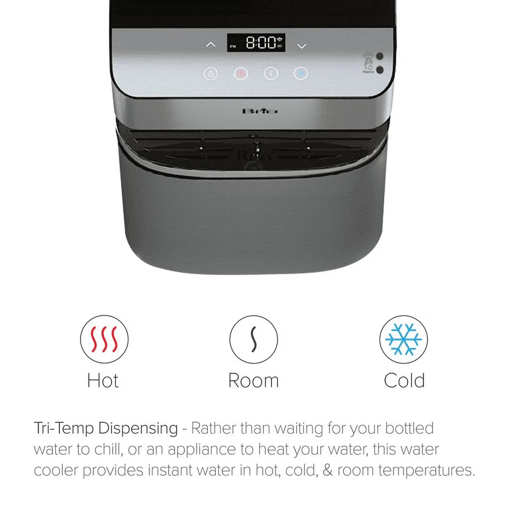 Brio 700 Series Self Cleaning 3-5 Gallon Capacity Bottom Load Custom Tri Temp Touchless Dispense Water Cooler Dispenser Ranging from 39-59°F Cold, 174–194°F Hot and Room Temperature Water Settings | Fridge.com