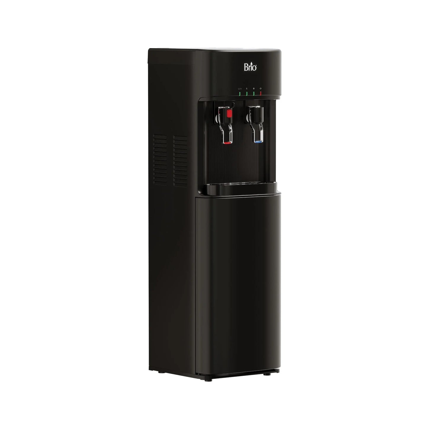 Brio Bottleless Water Dispenser with 3-Stage Filtration, Self-Cleaning, Paddle Dispensing, Hot & Cold, LED Indicator Lights, Black | Fridge.com