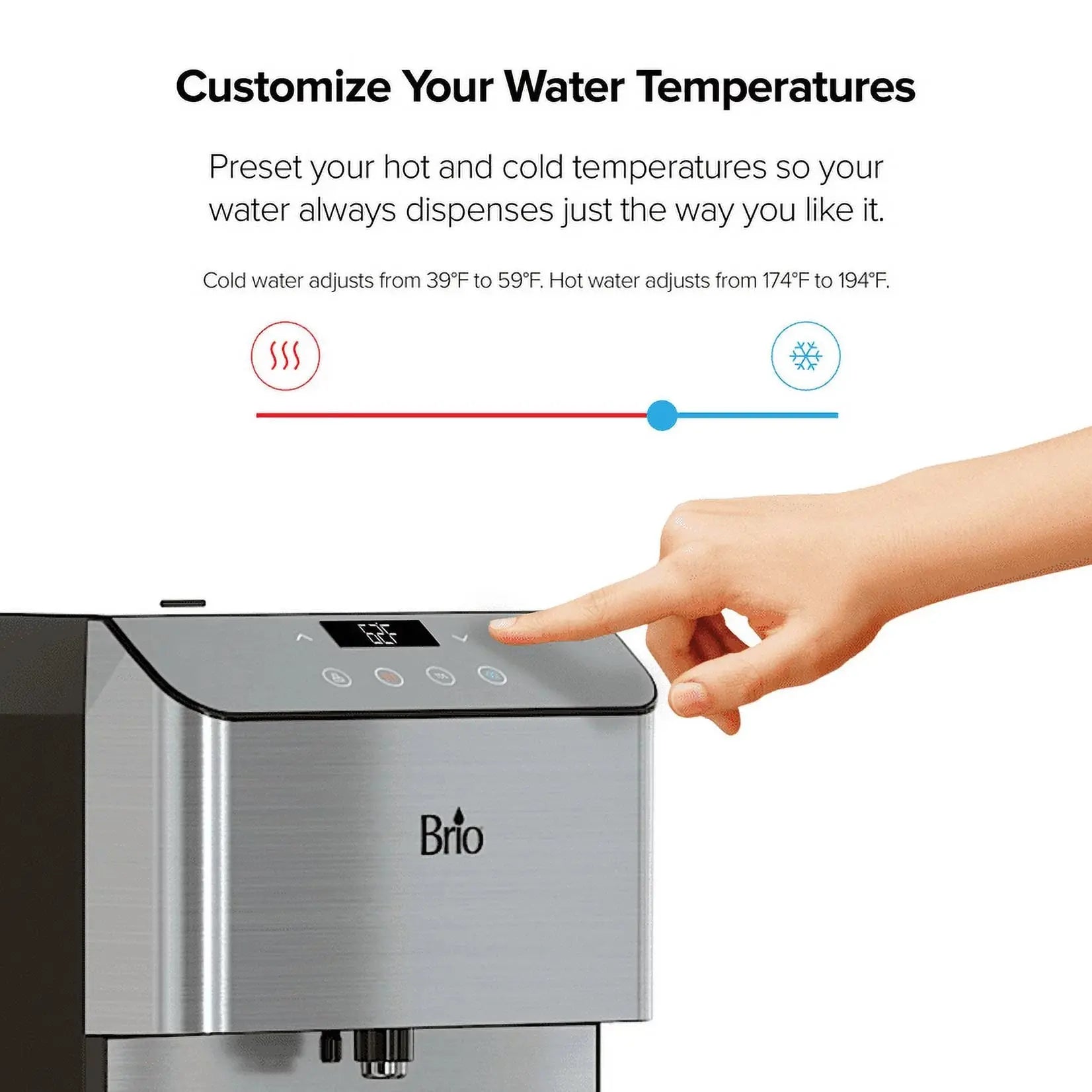 Brio Moderna 4 - Stage Reverse Osmosis Bottle-Less Water Cooler Hot and Cold, Height 40.5", Silver | Fridge.com