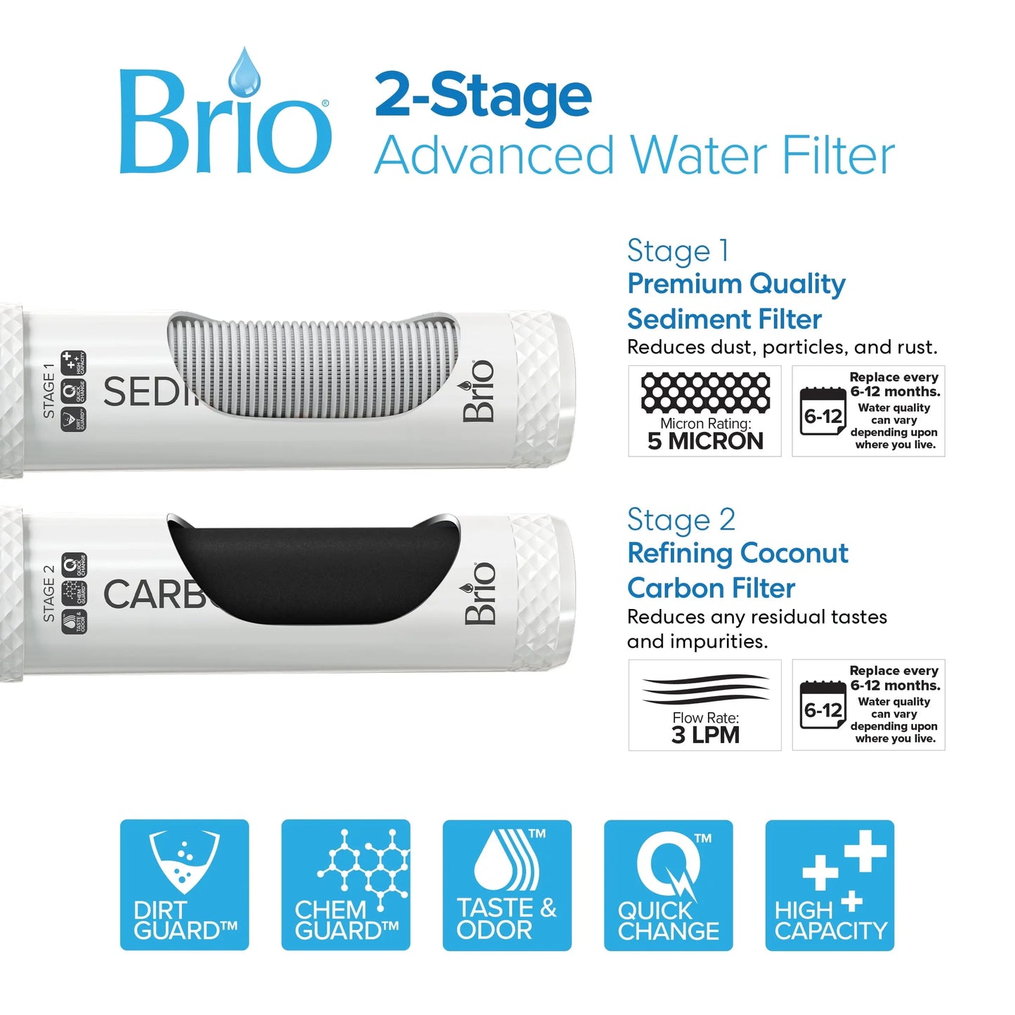 Brio Slimline Bottleless Water Dispenser with 2-Stage Filtration, Paddle Dispensing, Hot & Cold, 2 Extra Filters Included, Stainless Steel | Fridge.com