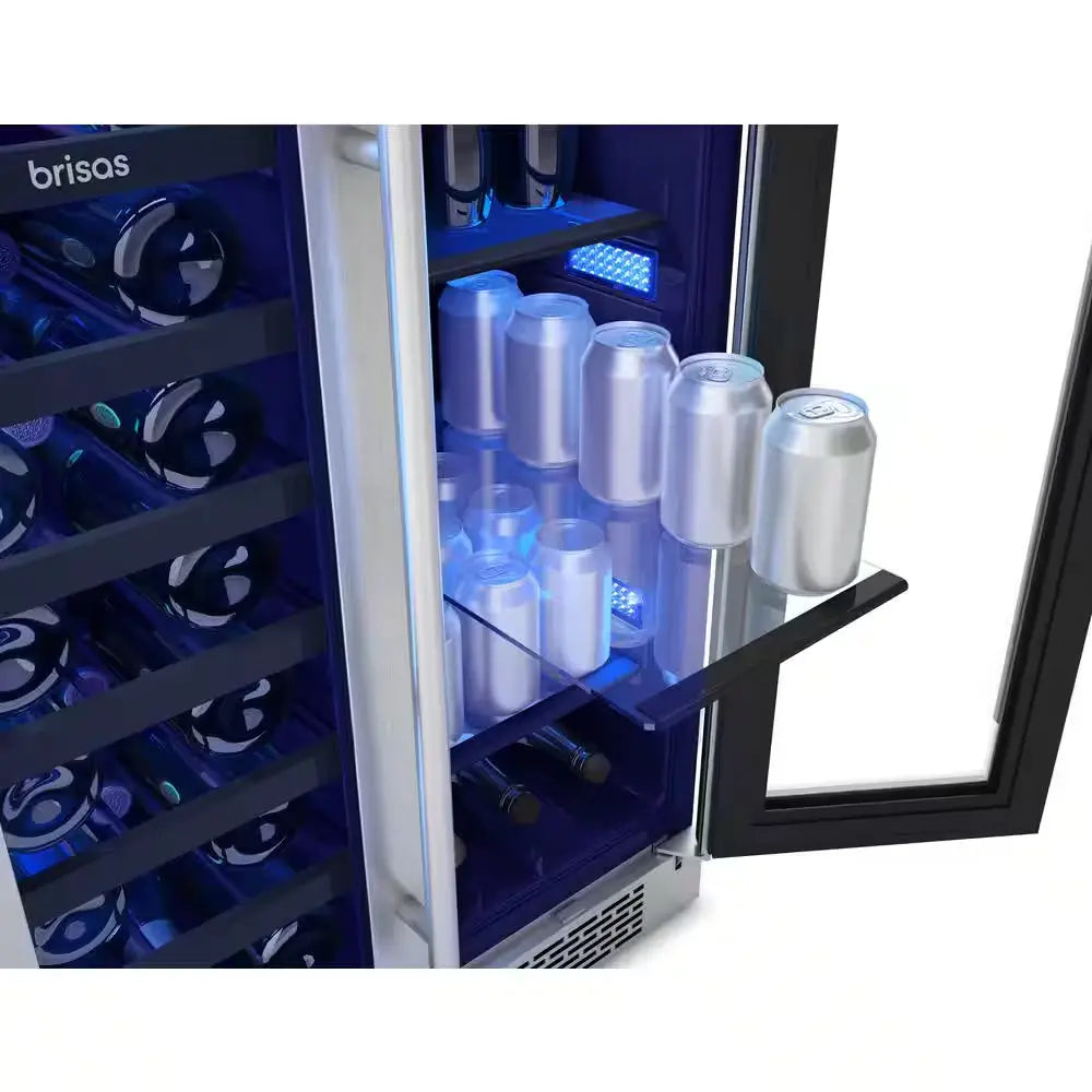 Brisas 24 In. 21-Bottle Wine and 64-Can Dual Zone under Counter Beverage Cooler in Stainless and Glass | Fridge.com