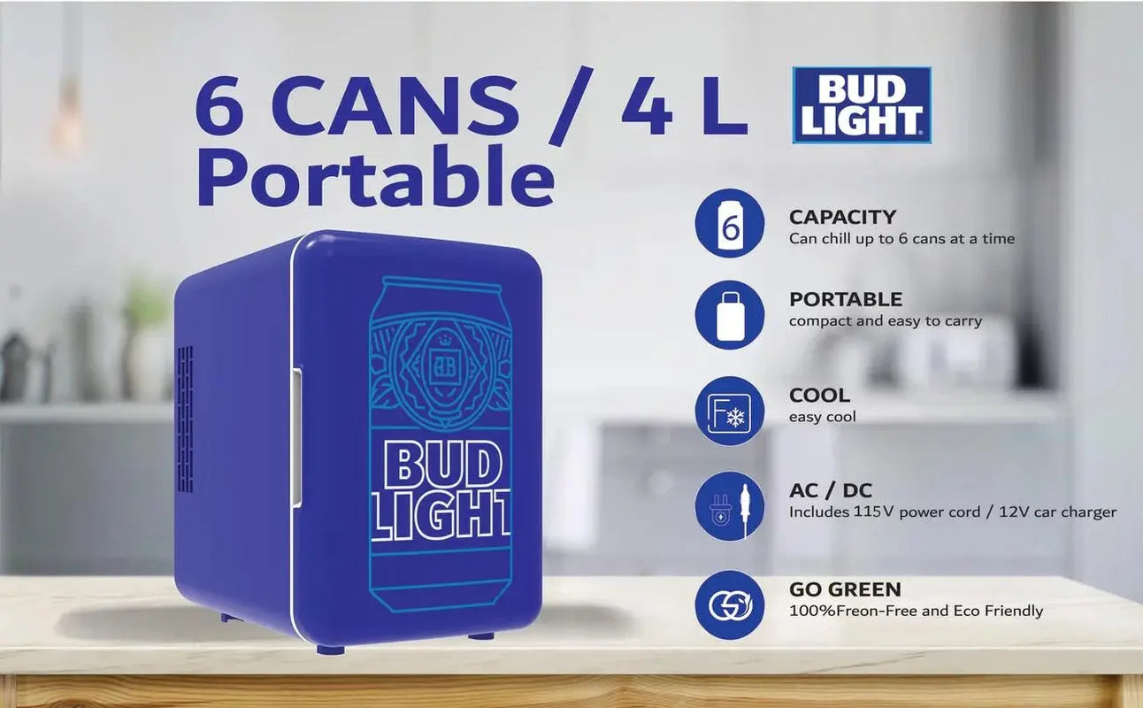 Bud Light MIS150 6 Can 4 Liters Mini Retro Beverage Fridge - Blue | Fridge.com