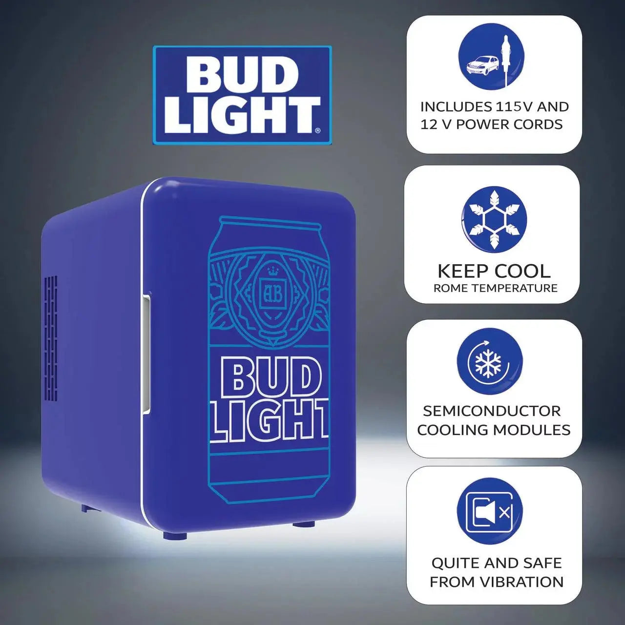 Bud Light MIS150 6 Can 4 Liters Mini Retro Beverage Fridge - Blue | Fridge.com