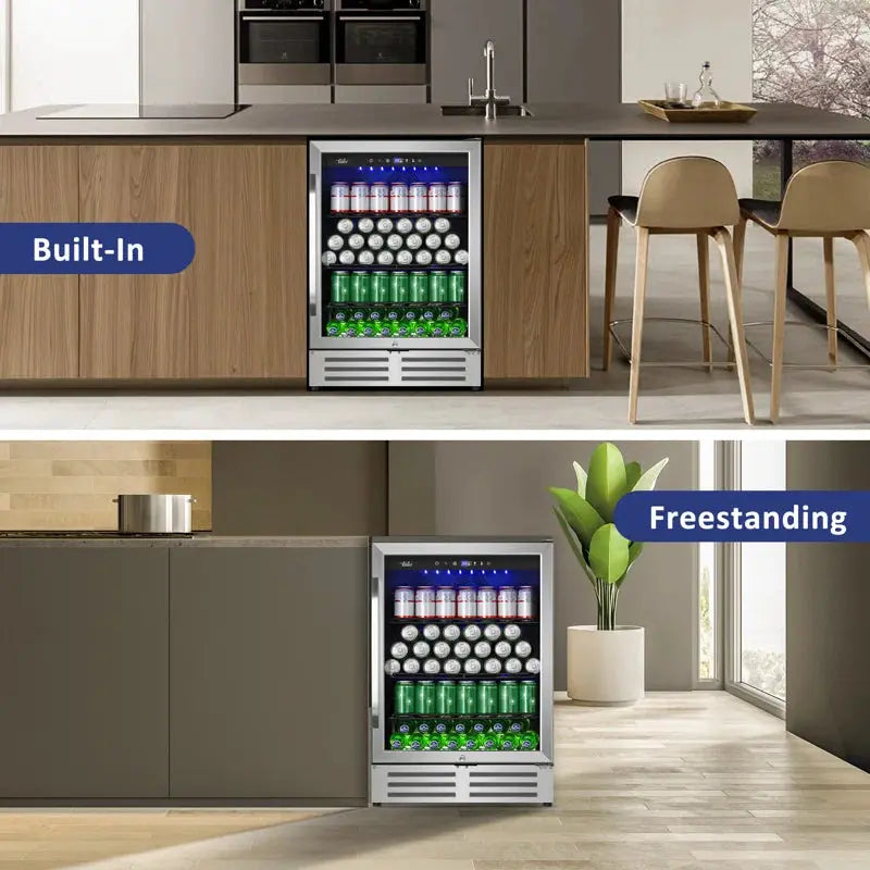 24'' 210 Cans (12 Oz.) Freestanding/Built-In Beverage Cooler Refrigerator with Tempered Glass Door | Fridge.com