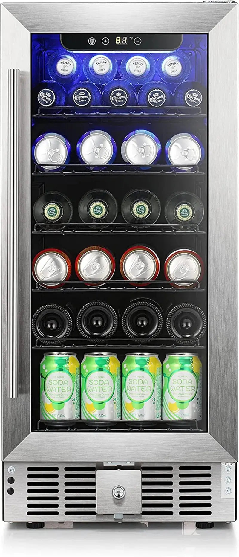 33.8'' H X 14.9'' W X 25.8'' D 56 Cans (12 Oz.) Freestanding/Built-In Beverage Cooler with 17 Bottle Wine Storage | Fridge.com