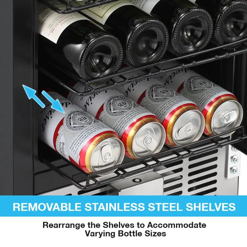 33.8'' H X 14.9'' W X 25.8'' D 56 Cans (12 Oz.) Freestanding/Built-In Beverage Cooler with 17 Bottle Wine Storage | Fridge.com