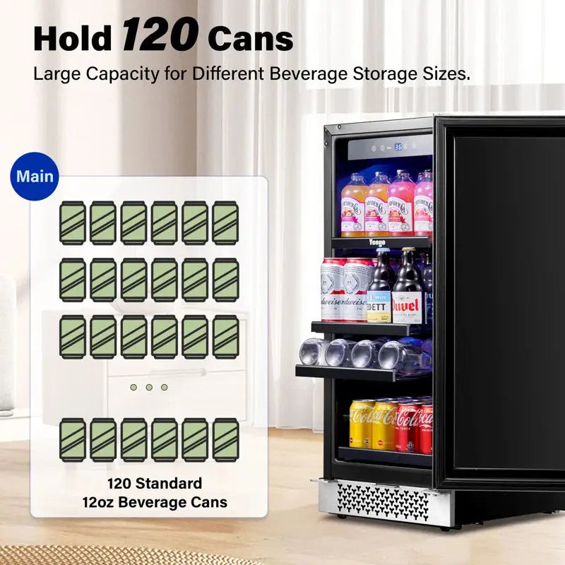 Yeego 15" 120 Cans 3.2 Cubic Feet Freestanding/Built-In Beverage Refrigerator | Fridge.com