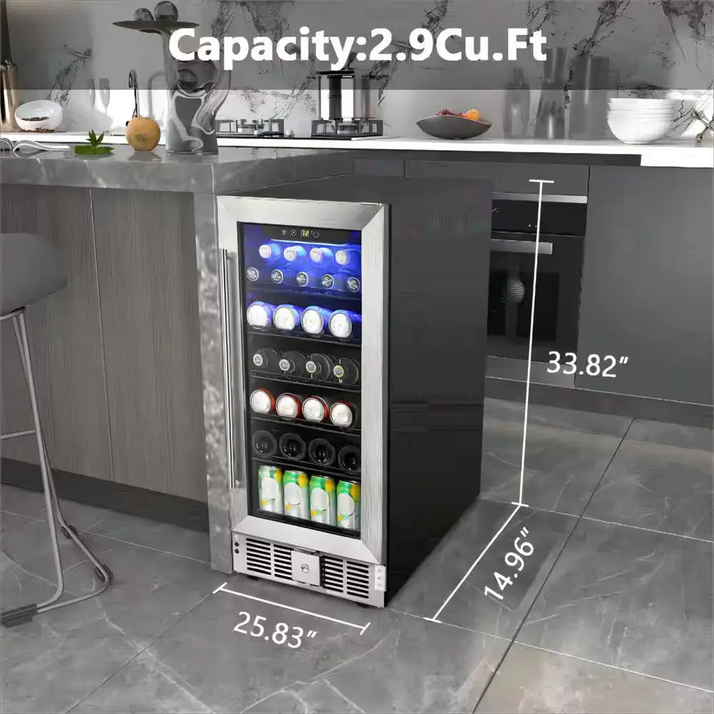 14.9 In. W 46 Bottle or 156 Can, Single Zone Freestanding/Built-In Beverage & Wine Cooler in Black & Silver | Fridge.com