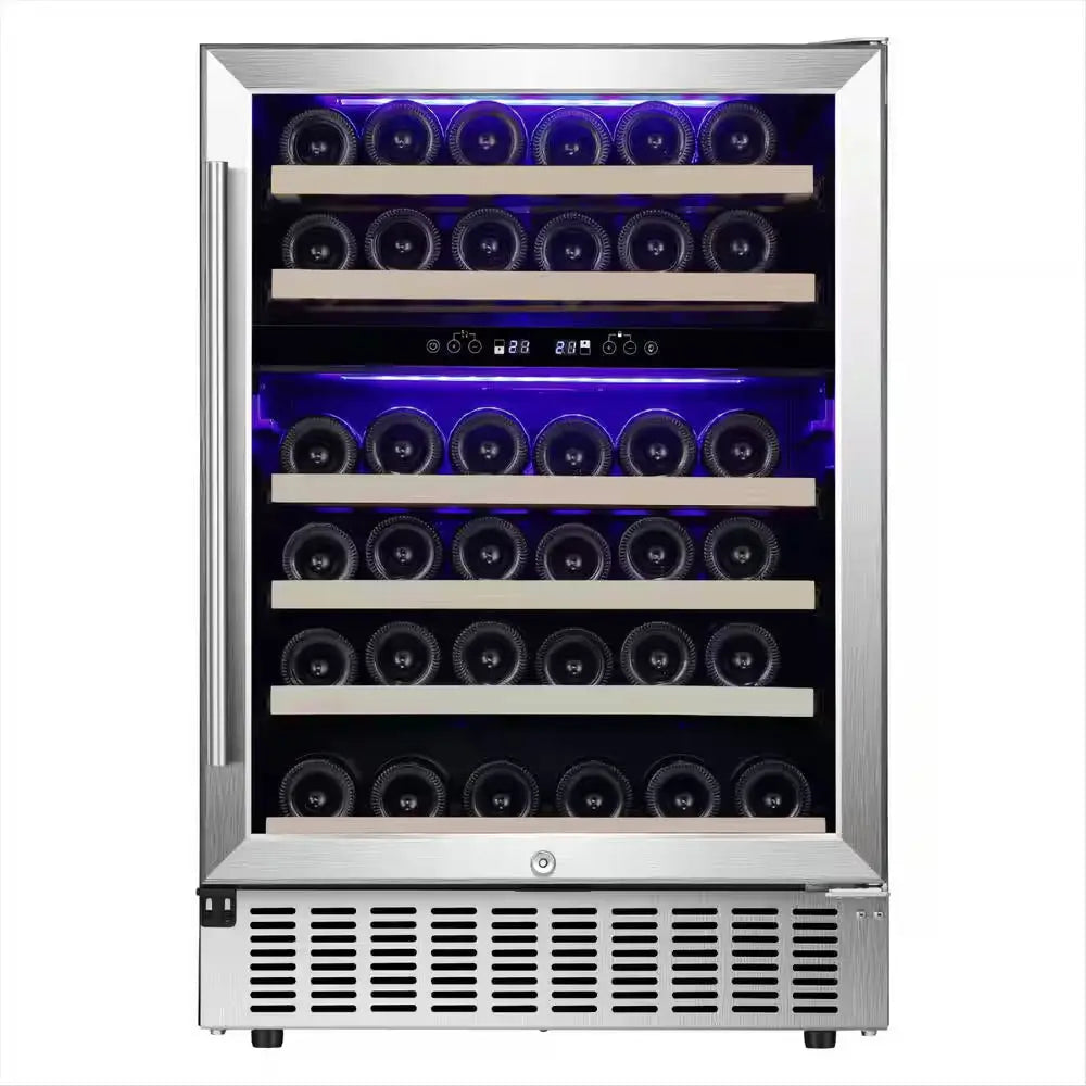 23.43 In. Dual Zone 46 Bottles and 156 Cans Freestanding/Built-In Beverage and Wine Cooler in Black | Fridge.com