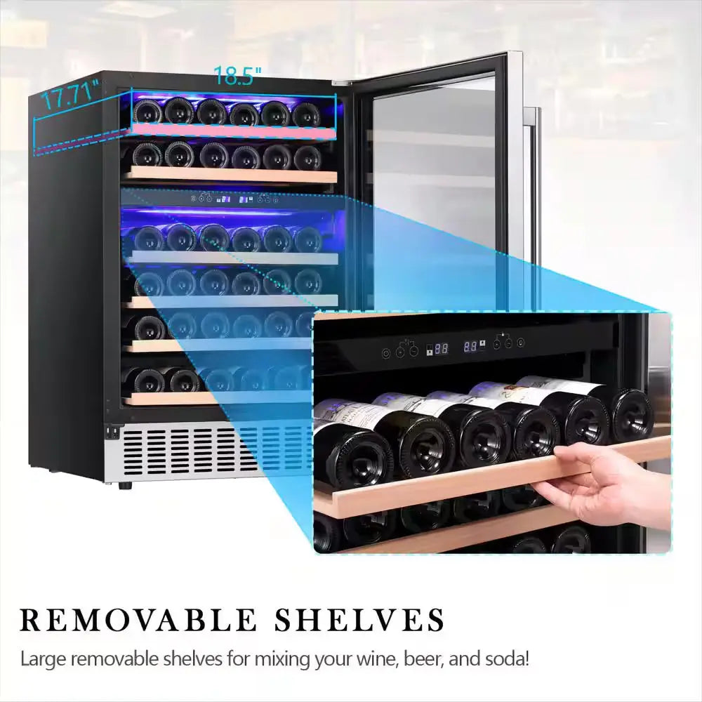 23.43 In. Dual Zone 46 Bottles and 156 Cans Freestanding/Built-In Beverage and Wine Cooler in Black | Fridge.com