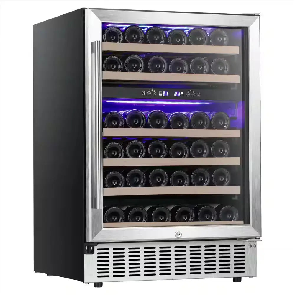 23.43 In. Dual Zone 46 Bottles and 156 Cans Freestanding/Built-In Beverage and Wine Cooler in Black | Fridge.com