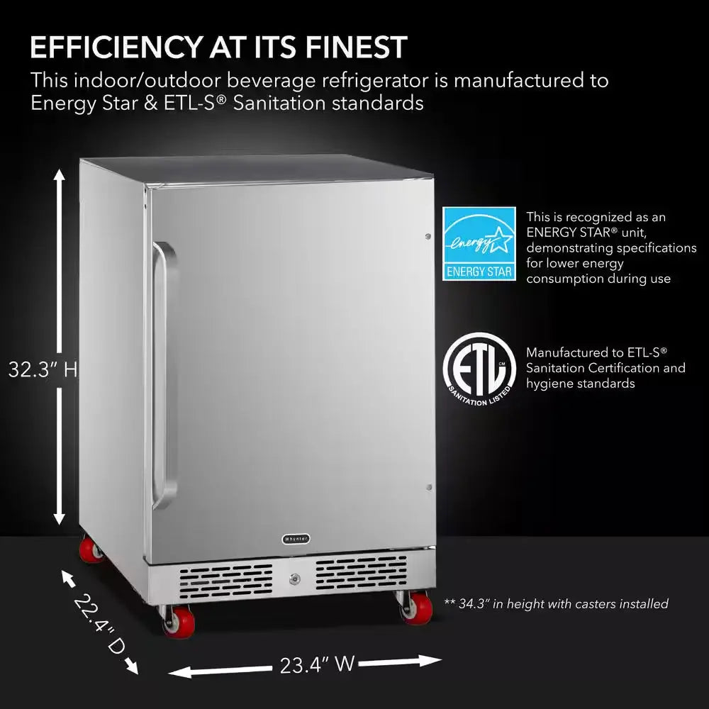 Built-In Outdoor 5.3 Cu. Ft. Beverage Refrigerator Full Stainless Steel Exterior with Lock and Caster Wheels | Fridge.com