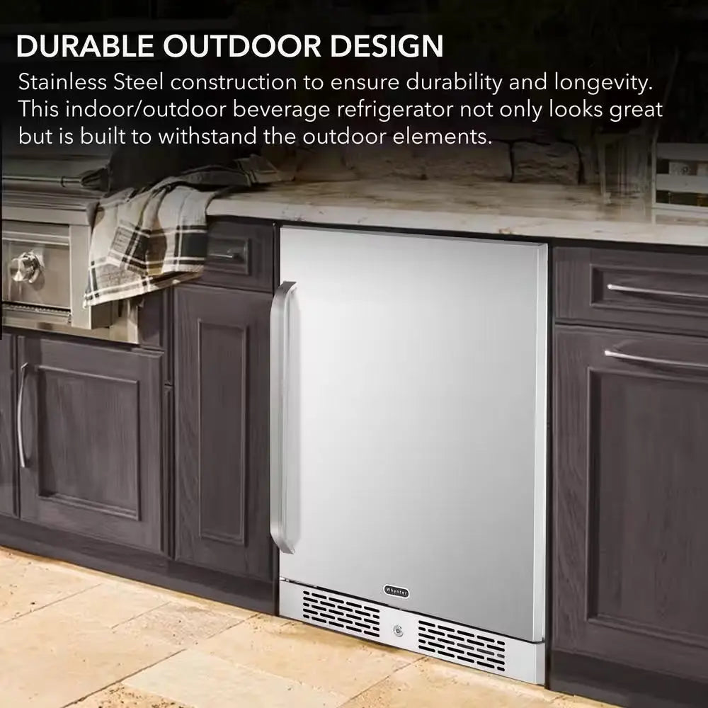 Built-In Outdoor 5.3 Cu. Ft. Beverage Refrigerator Full Stainless Steel Exterior with Lock and Caster Wheels | Fridge.com