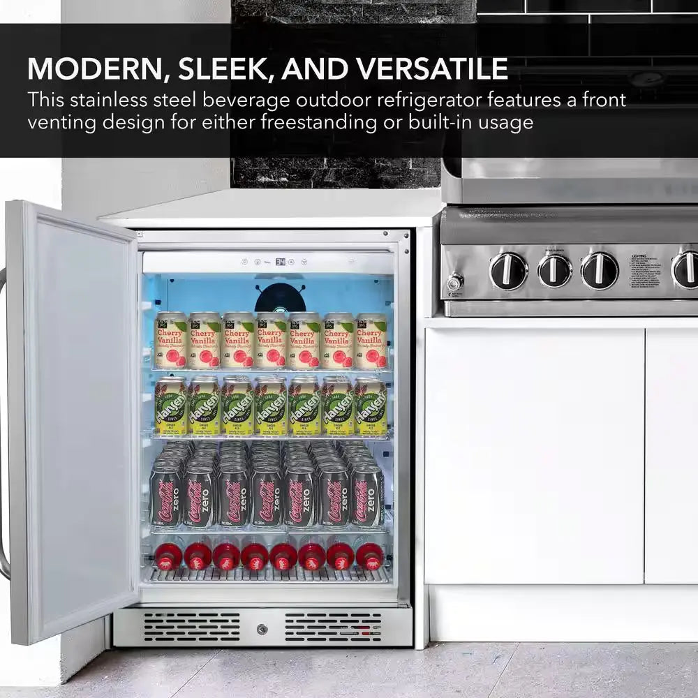 Built-In Outdoor 5.3 Cu. Ft. Beverage Refrigerator Full Stainless Steel Exterior with Lock and Caster Wheels | Fridge.com