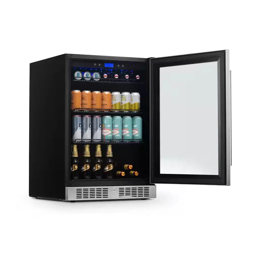 Built-In Premium 24 In. 224 Can Beverage Cooler Color Changing LED Lights, Seamless Stainless Steel Door | Fridge.com