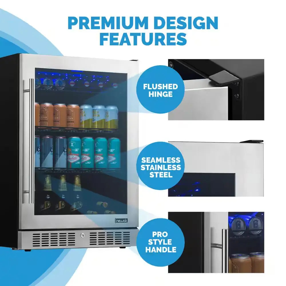 Built-In Premium 24 In. 224 Can Beverage Cooler Color Changing LED Lights, Seamless Stainless Steel Door | Fridge.com