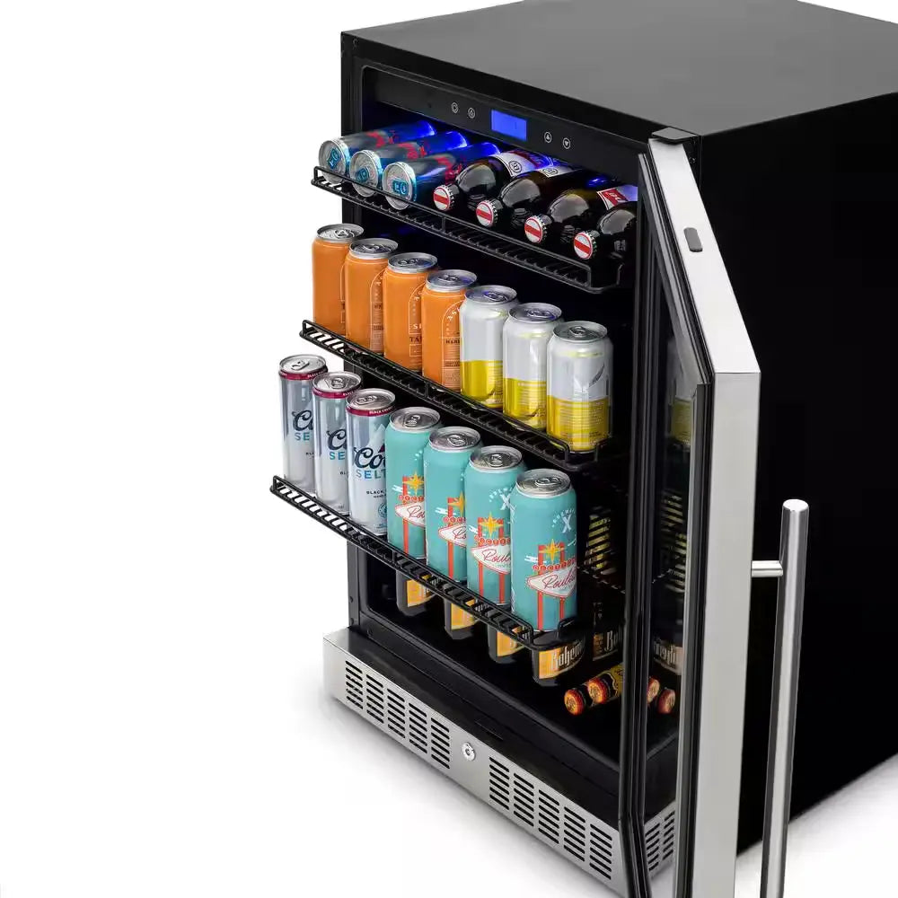 Built-In Premium 24 In. 224 Can Beverage Cooler Color Changing LED Lights, Seamless Stainless Steel Door | Fridge.com