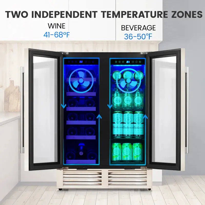 23.4'' 18 Bottle and 56 Can Dual Zone Freestanding/Built-In Wine & Beverage Refrigerator | Fridge.com