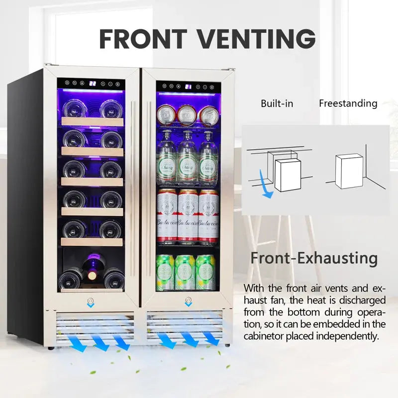 23.4'' 18 Bottle and 56 Can Dual Zone Freestanding/Built-In Wine & Beverage Refrigerator | Fridge.com