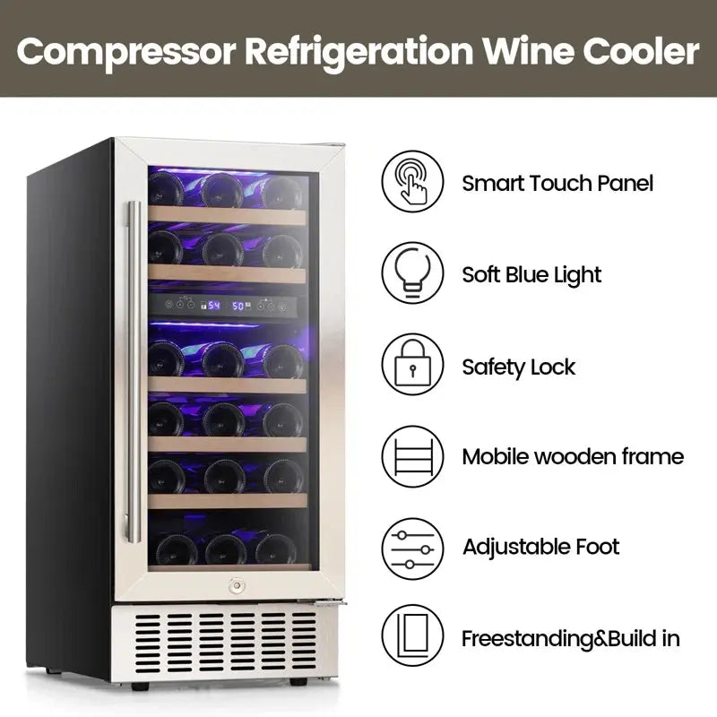 R.W.FLAME 15" 28 Bottle and 65 Can Dual Zone Freestanding/Built-In Wine & Beverage Refrigerator | Fridge.com