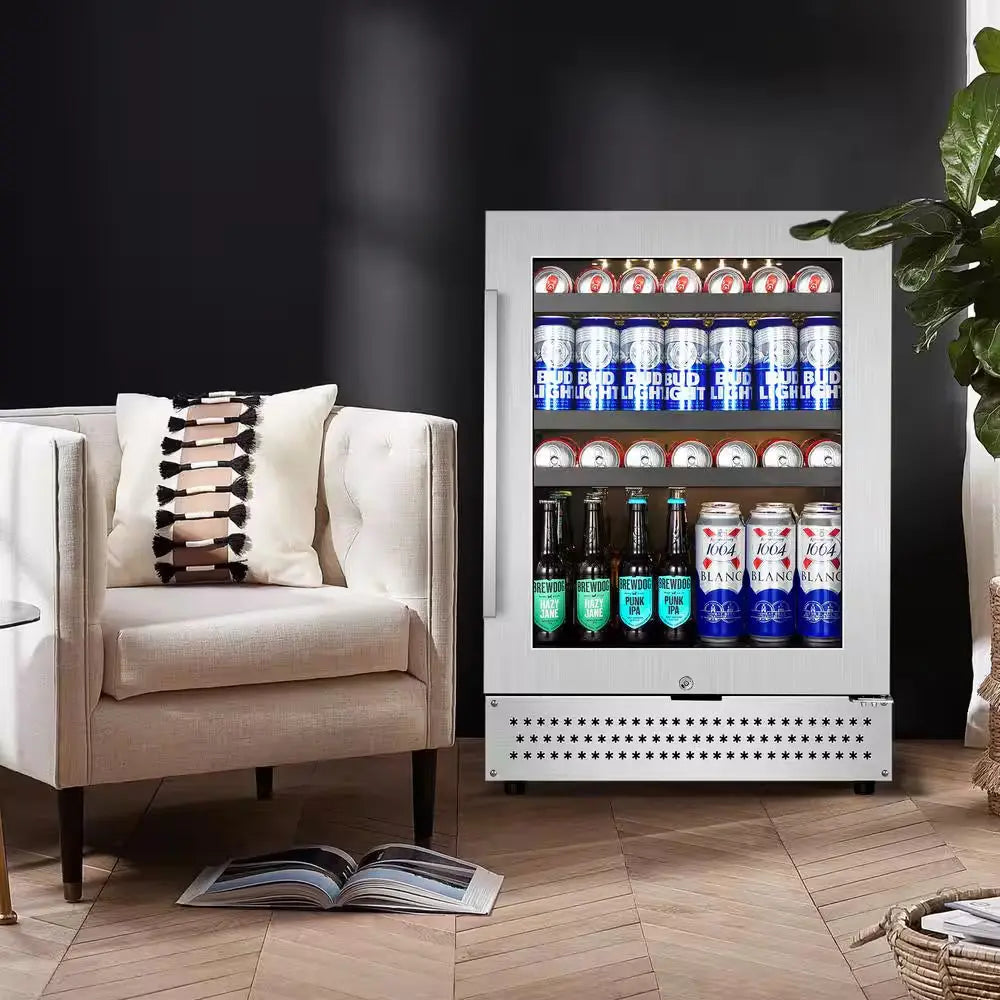 Built-In or Freestanding 24In. Single Zone 190Cans(12Oz.) Beverage Cooler in Stainless Steel | Fridge.com