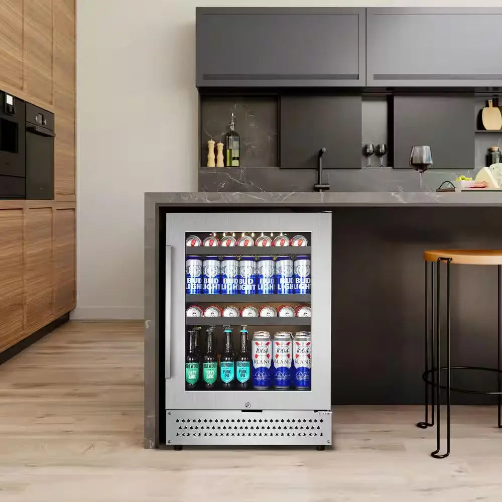 Built-In or Freestanding 24In. Single Zone 190Cans(12Oz.) Beverage Cooler in Stainless Steel | Fridge.com