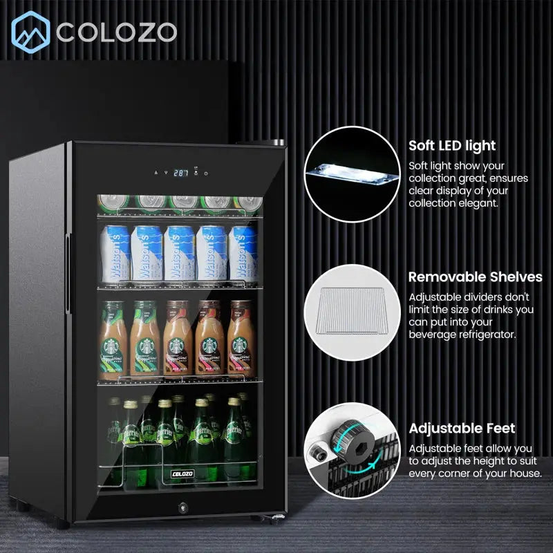 COLOZO 96 Cans (12 Oz.) 2.3 Cubic Feet Freestanding Beverage Refrigerator and with Glass Door | Fridge.com