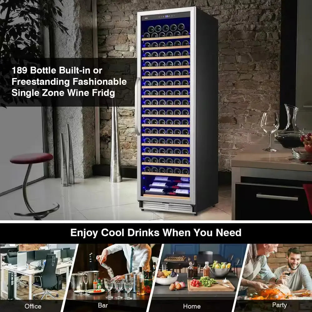 Cellar Cooling Unit 24 In. Single Zone 189-Bottle Built-In or Freestanding Wine Cooler with Door Lock, Stainless Steel | Fridge.com