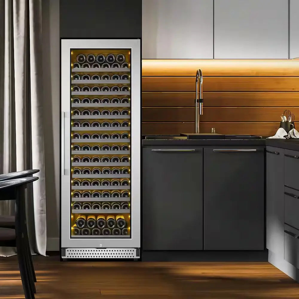 Cellar Cooling Unit 24 in . Single Zone 154-Bottle Built-In or Freestanding Wine Cooler with Door Lock, Stainless Steel | Fridge.com