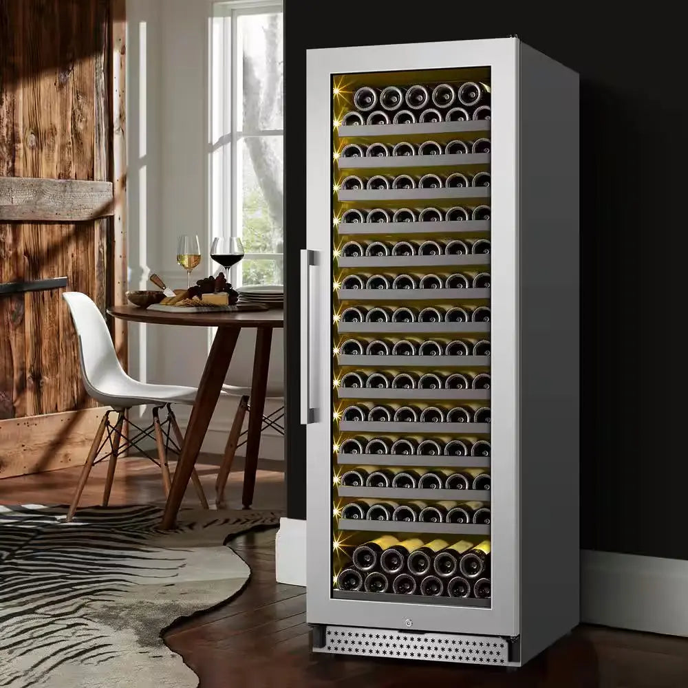 Cellar Cooling Unit 24 in . Single Zone 154-Bottle Built-In or Freestanding Wine Cooler with Door Lock, Stainless Steel | Fridge.com