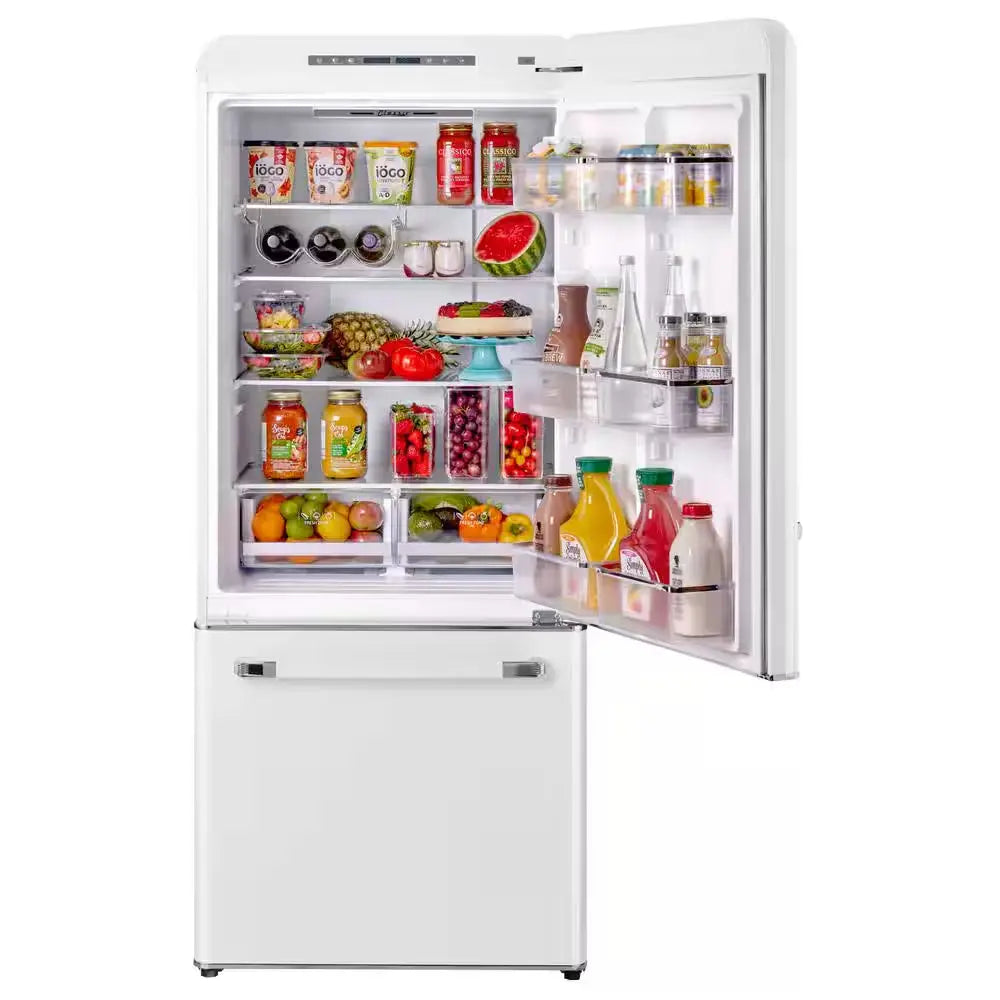 Classic Retro 30 in 17.7 Cu. Ft. Frost Free Retro Bottom Freezer Refrigerator in Marshmallow White, ENERGY STAR | Fridge.com