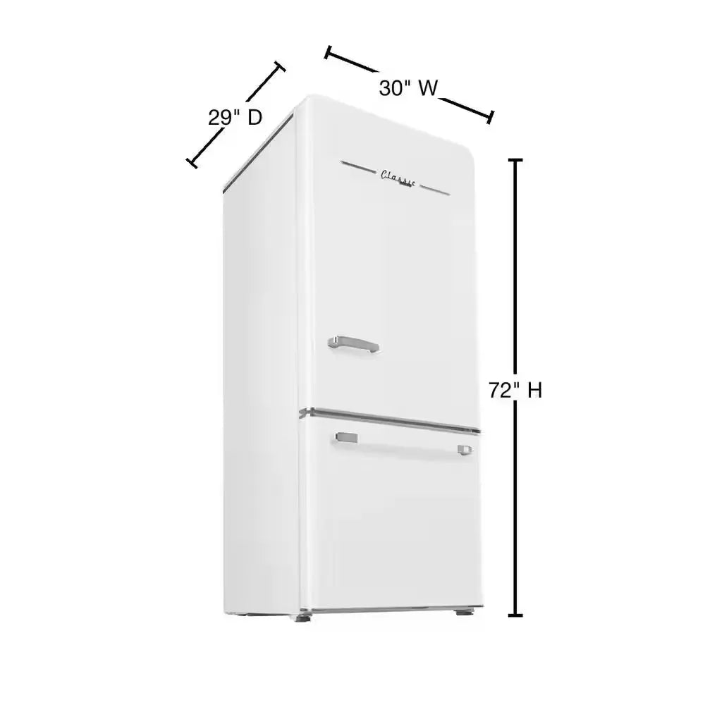 Classic Retro 30 in 17.7 Cu. Ft. Frost Free Retro Bottom Freezer Refrigerator in Marshmallow White, ENERGY STAR | Fridge.com