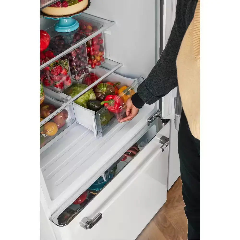 Classic Retro 30 in 17.7 Cu. Ft. Frost Free Retro Bottom Freezer Refrigerator in Marshmallow White, ENERGY STAR | Fridge.com