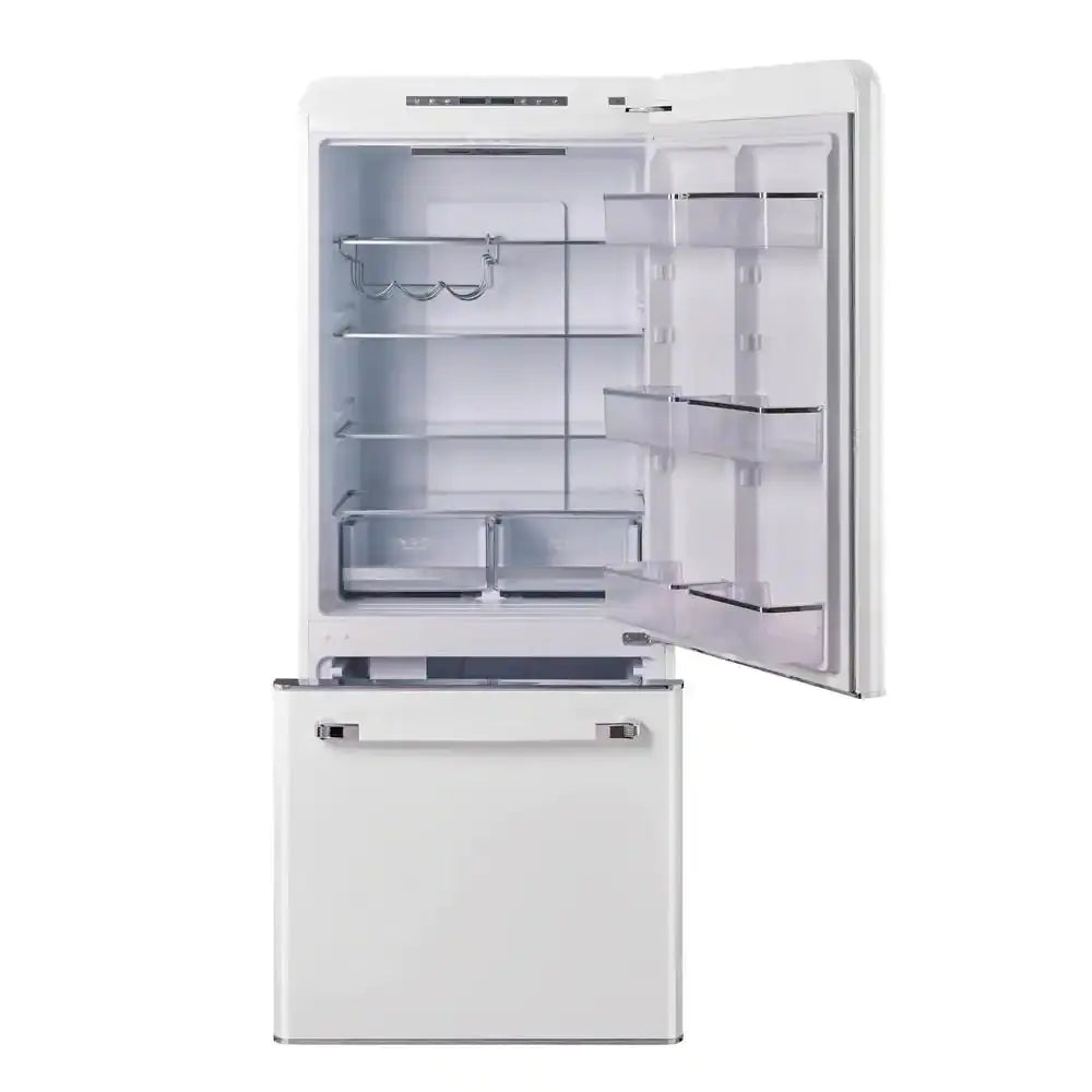 Classic Retro 30 in 17.7 Cu. Ft. Frost Free Retro Bottom Freezer Refrigerator in Marshmallow White, ENERGY STAR | Fridge.com