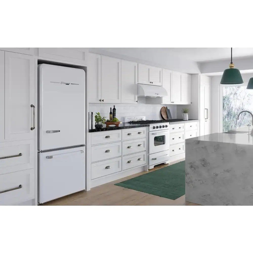 Classic Retro 30 in 17.7 Cu. Ft. Frost Free Retro Bottom Freezer Refrigerator in Marshmallow White, ENERGY STAR | Fridge.com