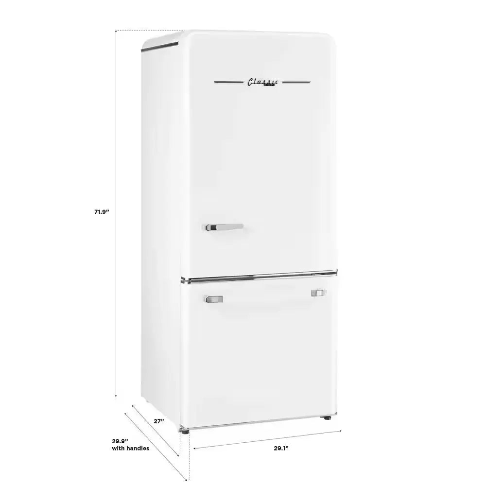 Classic Retro 30 in 17.7 Cu. Ft. Frost Free Retro Bottom Freezer Refrigerator in Marshmallow White, ENERGY STAR | Fridge.com