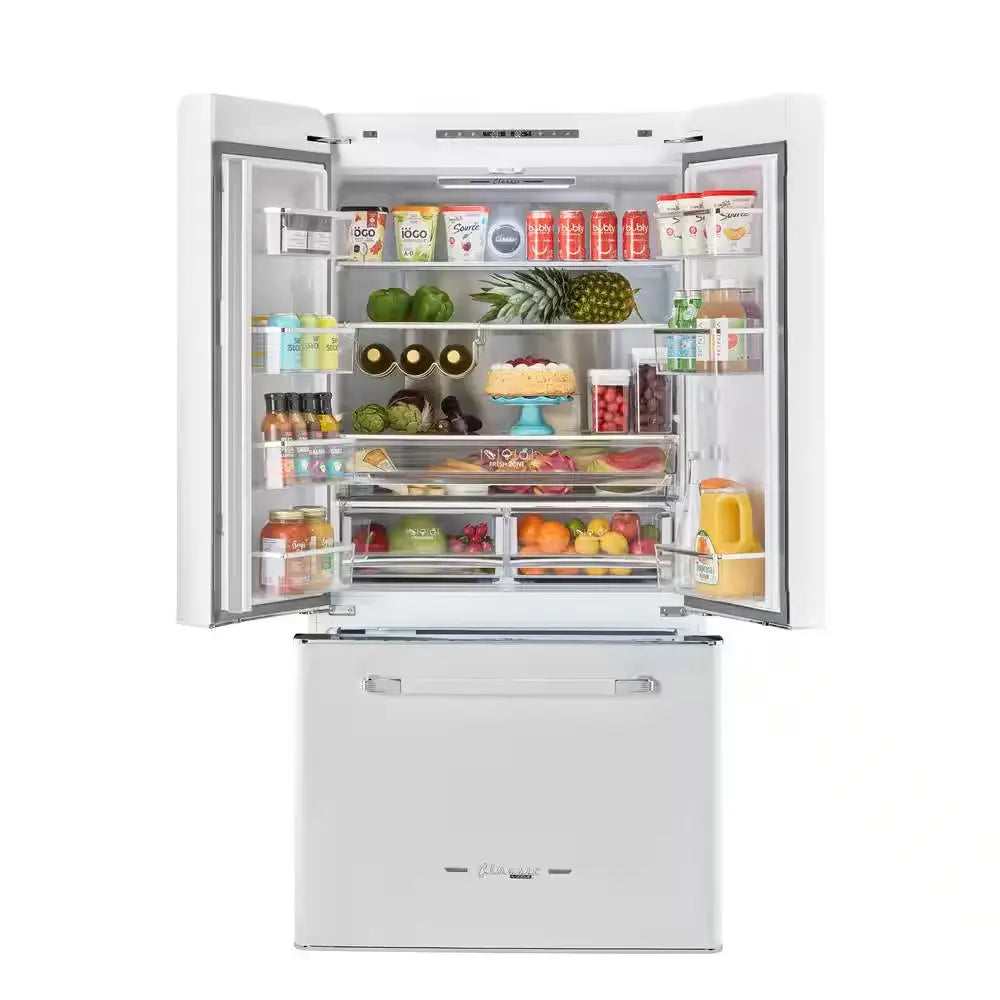 Classic Retro 36 in 21.4 Cu. Ft. 3-Door French Door Refrigerator with Ice Maker in Marshmallow White, Counter Depth | Fridge.com