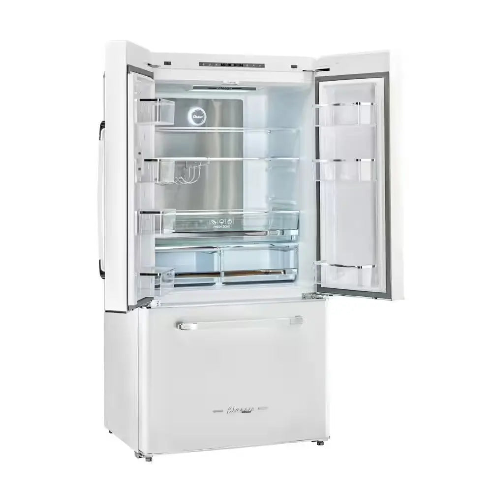 Classic Retro 36 in 21.4 Cu. Ft. 3-Door French Door Refrigerator with Ice Maker in Marshmallow White, Counter Depth | Fridge.com